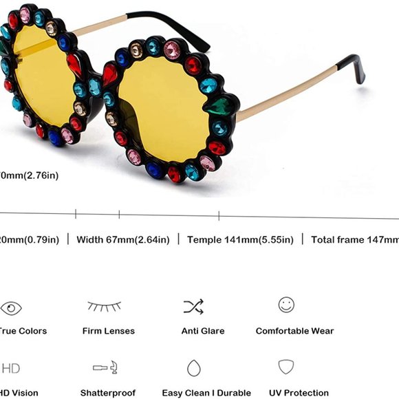 Women Big Rhinestone Sunglasses Oversized Round
